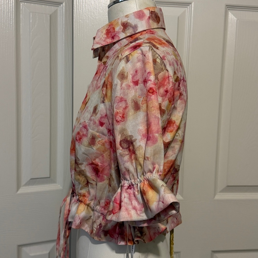 Vita Grace Floral Crop Top Ruffle Hem Button Front Cottagecore Blouse Romantic - Picture 4 of 7